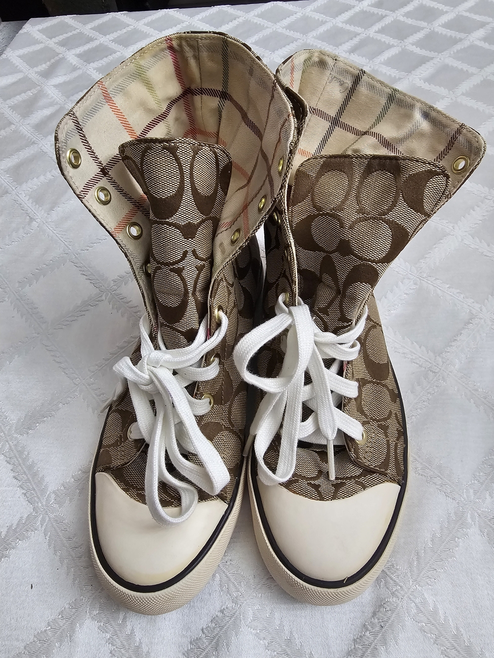 Coach High-Top Signature Bonney Canvas Sneakers in Brown/White